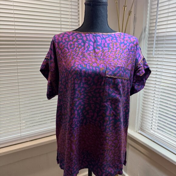 marc jacobs silk tshirt athleisure sport boxy cropped animal print top large - Picture 2 of 7